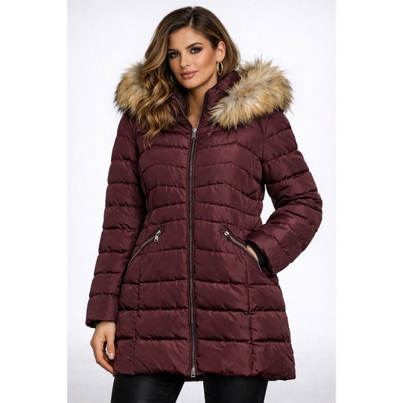 Laundry By Shelli Segal Jackets & Blazers - Laundry by Shelli Segal Puffer Coat Faux Fur Hood Burgundy Size‎ Small